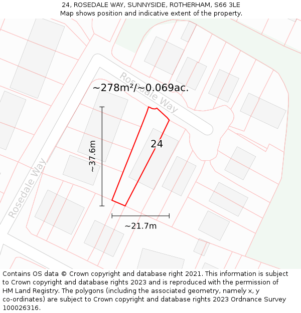 24, ROSEDALE WAY, SUNNYSIDE, ROTHERHAM, S66 3LE: Plot and title map