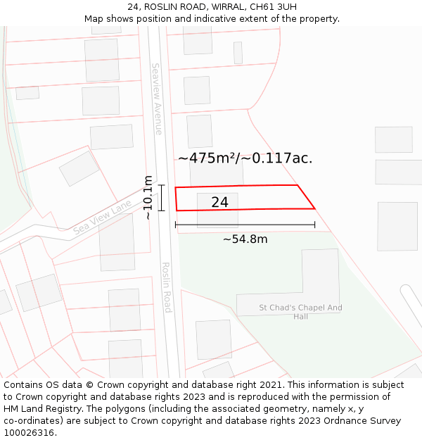 24, ROSLIN ROAD, WIRRAL, CH61 3UH: Plot and title map