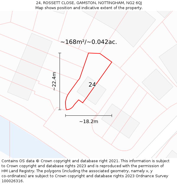 24, ROSSETT CLOSE, GAMSTON, NOTTINGHAM, NG2 6QJ: Plot and title map