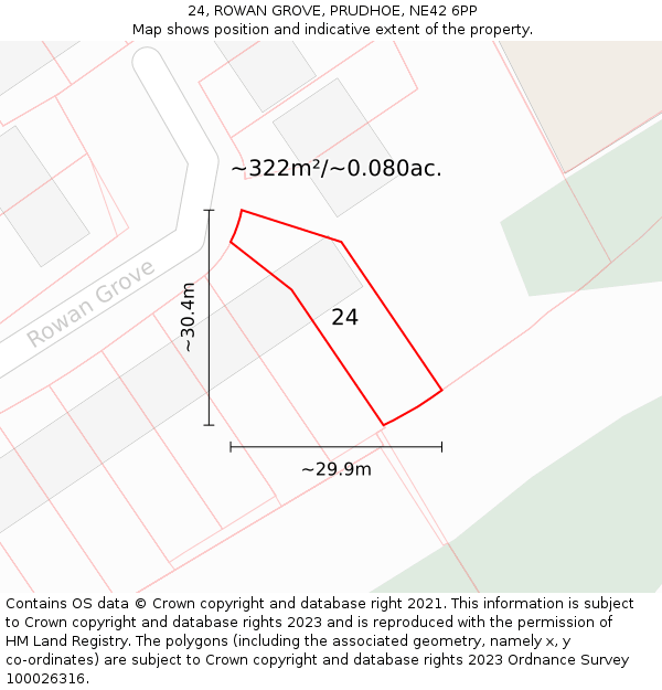 24, ROWAN GROVE, PRUDHOE, NE42 6PP: Plot and title map