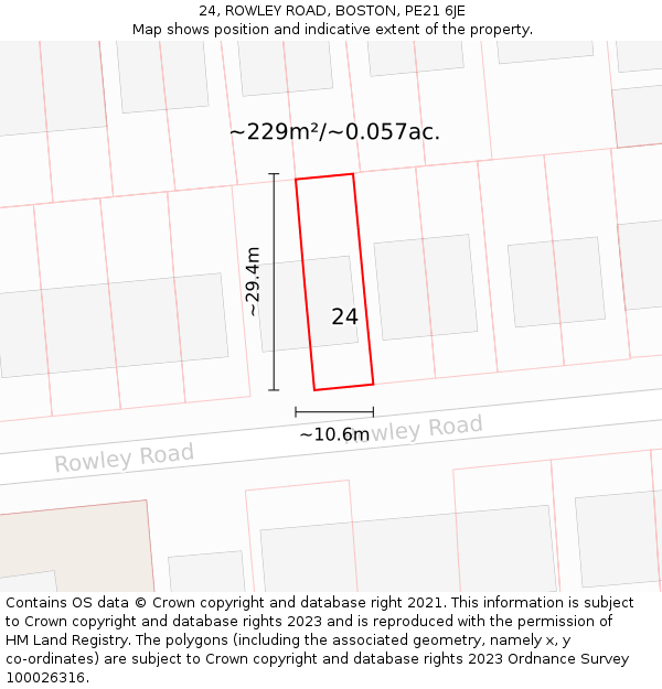 24, ROWLEY ROAD, BOSTON, PE21 6JE: Plot and title map