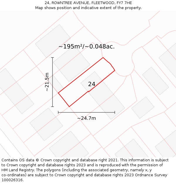 24, ROWNTREE AVENUE, FLEETWOOD, FY7 7HE: Plot and title map