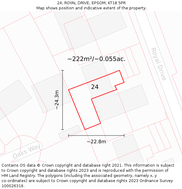 24, ROYAL DRIVE, EPSOM, KT18 5PR: Plot and title map