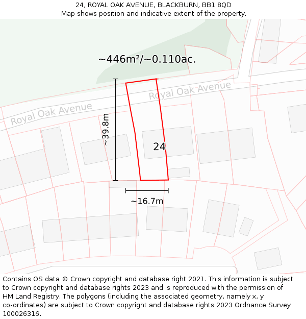 24, ROYAL OAK AVENUE, BLACKBURN, BB1 8QD: Plot and title map