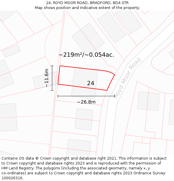 24, ROYD MOOR ROAD, BRADFORD, BD4 0TR: Plot and title map