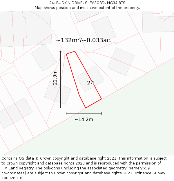 24, RUDKIN DRIVE, SLEAFORD, NG34 8TS: Plot and title map