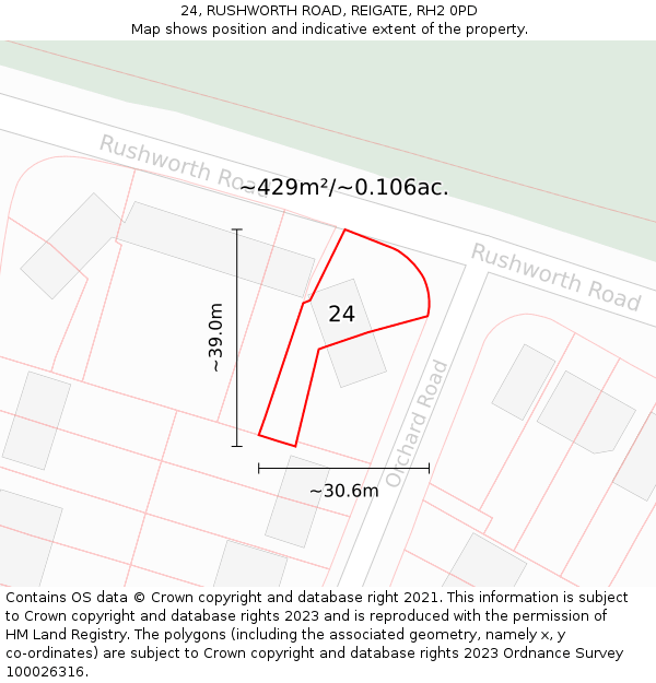 24, RUSHWORTH ROAD, REIGATE, RH2 0PD: Plot and title map