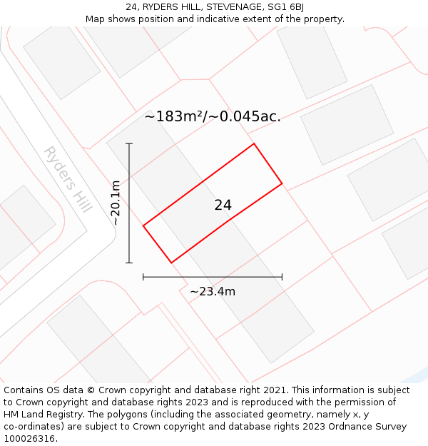 24, RYDERS HILL, STEVENAGE, SG1 6BJ: Plot and title map