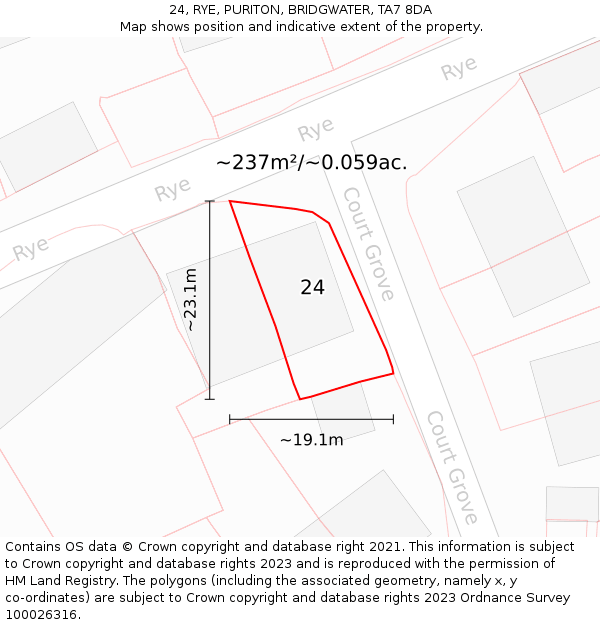 24, RYE, PURITON, BRIDGWATER, TA7 8DA: Plot and title map