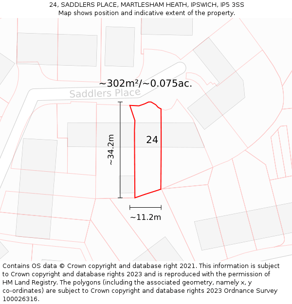 24, SADDLERS PLACE, MARTLESHAM HEATH, IPSWICH, IP5 3SS: Plot and title map