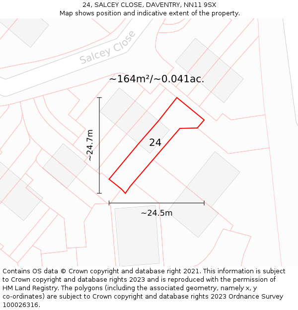 24, SALCEY CLOSE, DAVENTRY, NN11 9SX: Plot and title map