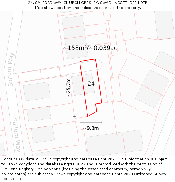 24, SALFORD WAY, CHURCH GRESLEY, SWADLINCOTE, DE11 9TR: Plot and title map