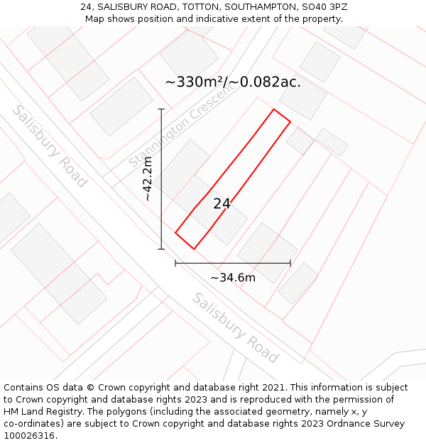 24, SALISBURY ROAD, TOTTON, SOUTHAMPTON, SO40 3PZ: Plot and title map