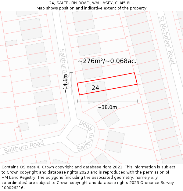 24, SALTBURN ROAD, WALLASEY, CH45 8LU: Plot and title map