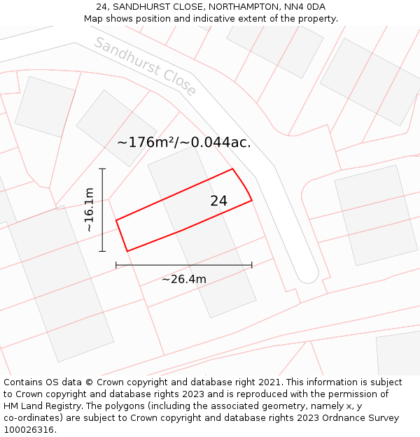24, SANDHURST CLOSE, NORTHAMPTON, NN4 0DA: Plot and title map
