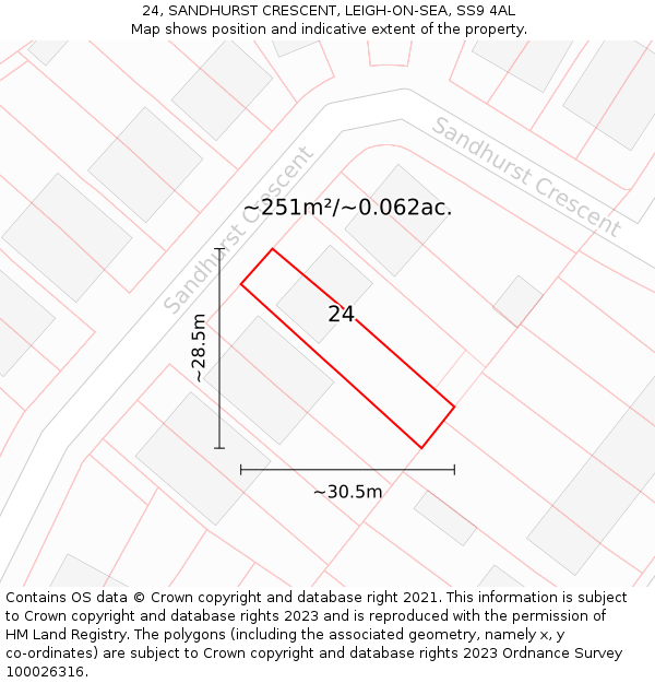 24, SANDHURST CRESCENT, LEIGH-ON-SEA, SS9 4AL: Plot and title map