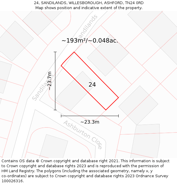 24, SANDILANDS, WILLESBOROUGH, ASHFORD, TN24 0RD: Plot and title map