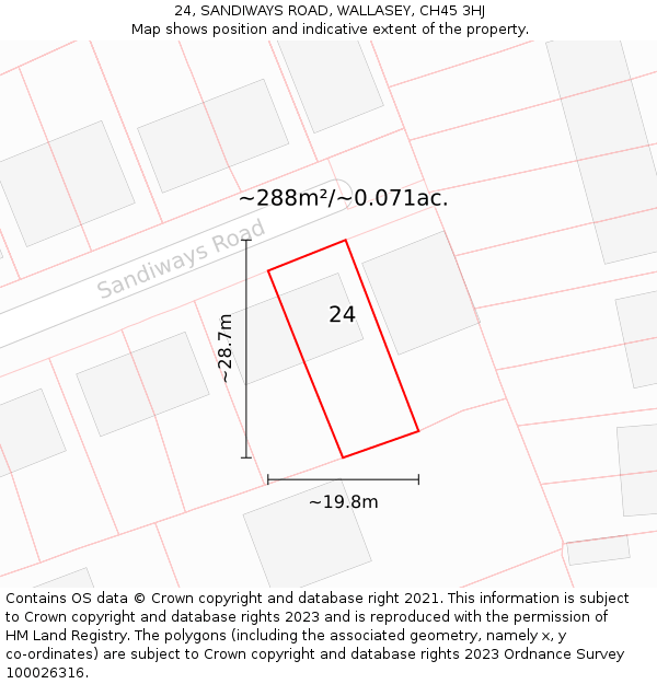 24, SANDIWAYS ROAD, WALLASEY, CH45 3HJ: Plot and title map