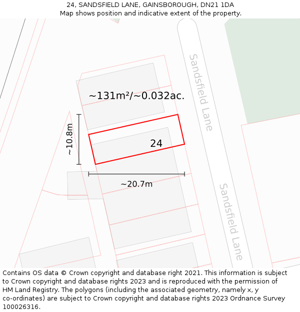 24, SANDSFIELD LANE, GAINSBOROUGH, DN21 1DA: Plot and title map