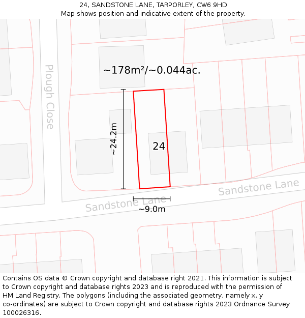 24, SANDSTONE LANE, TARPORLEY, CW6 9HD: Plot and title map