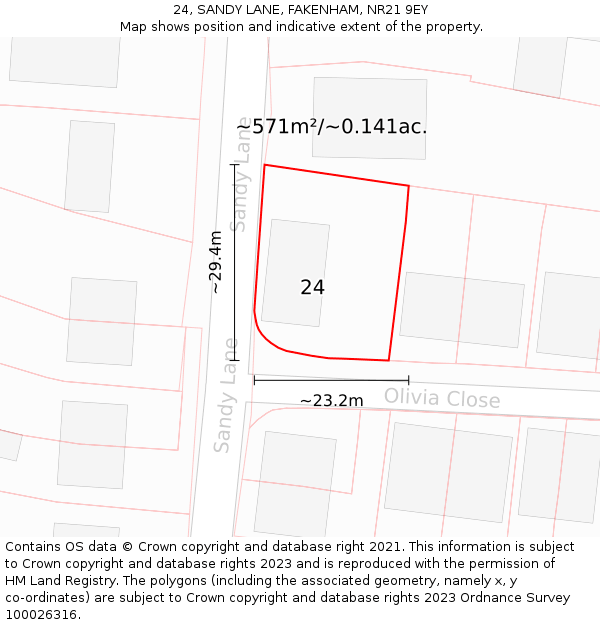 24, SANDY LANE, FAKENHAM, NR21 9EY: Plot and title map