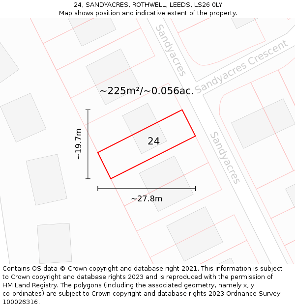 24, SANDYACRES, ROTHWELL, LEEDS, LS26 0LY: Plot and title map