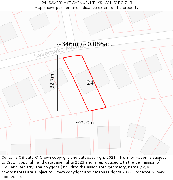 24, SAVERNAKE AVENUE, MELKSHAM, SN12 7HB: Plot and title map