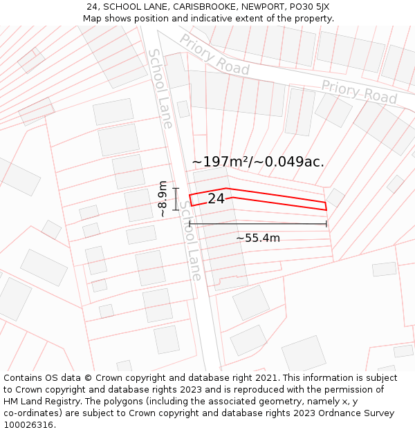 24, SCHOOL LANE, CARISBROOKE, NEWPORT, PO30 5JX: Plot and title map