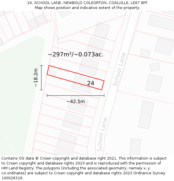 24, SCHOOL LANE, NEWBOLD COLEORTON, COALVILLE, LE67 8PF: Plot and title map
