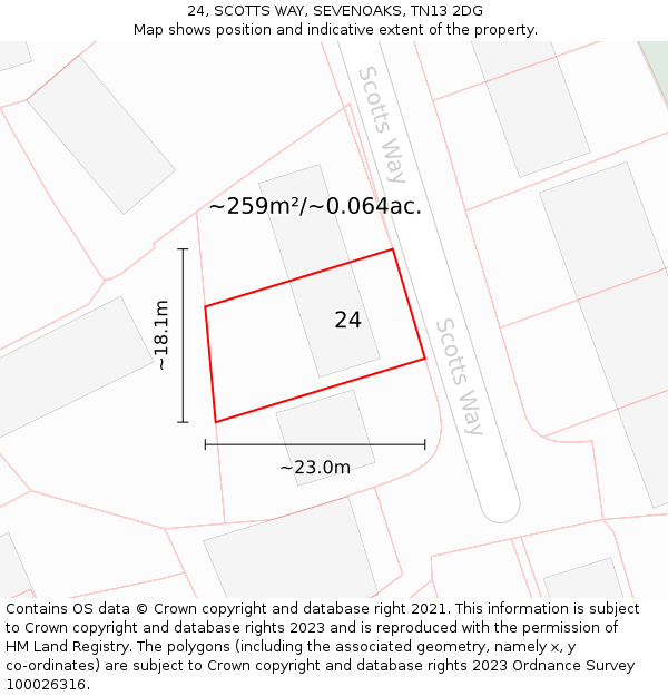 24, SCOTTS WAY, SEVENOAKS, TN13 2DG: Plot and title map