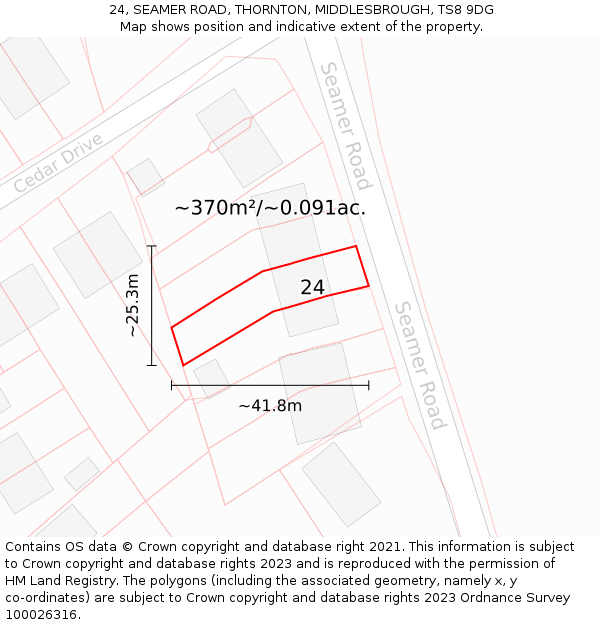 24, SEAMER ROAD, THORNTON, MIDDLESBROUGH, TS8 9DG: Plot and title map