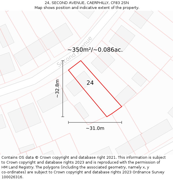 24, SECOND AVENUE, CAERPHILLY, CF83 2SN: Plot and title map