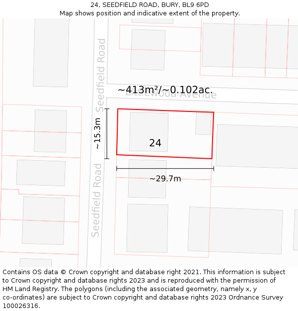 24, SEEDFIELD ROAD, BURY, BL9 6PD: Plot and title map
