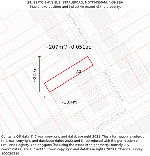 24, SEFTON AVENUE, STAPLEFORD, NOTTINGHAM, NG9 8EA: Plot and title map