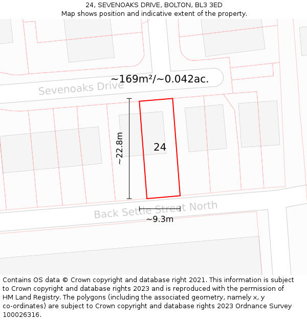 24, SEVENOAKS DRIVE, BOLTON, BL3 3ED: Plot and title map