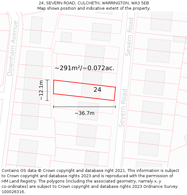 24, SEVERN ROAD, CULCHETH, WARRINGTON, WA3 5EB: Plot and title map