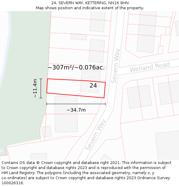 24, SEVERN WAY, KETTERING, NN16 9HN: Plot and title map