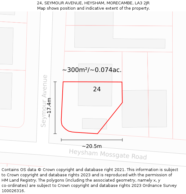 24, SEYMOUR AVENUE, HEYSHAM, MORECAMBE, LA3 2JR: Plot and title map