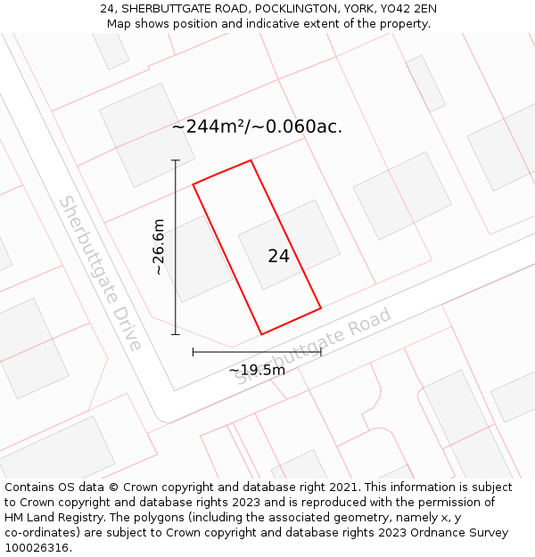 24, SHERBUTTGATE ROAD, POCKLINGTON, YORK, YO42 2EN: Plot and title map