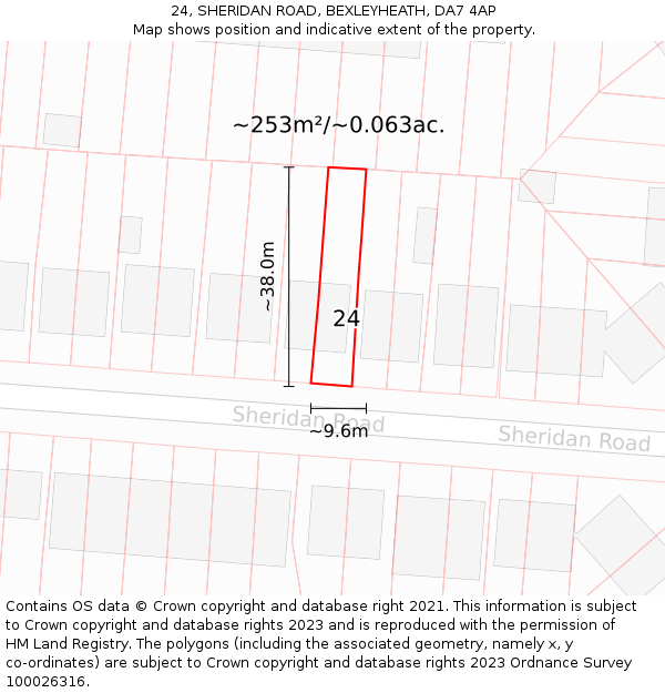 24, SHERIDAN ROAD, BEXLEYHEATH, DA7 4AP: Plot and title map