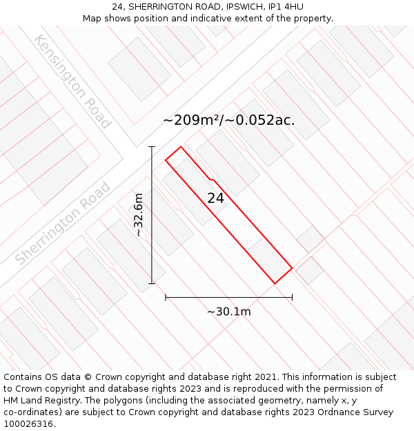 24, SHERRINGTON ROAD, IPSWICH, IP1 4HU: Plot and title map