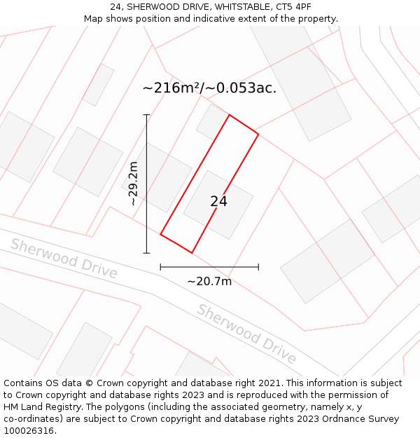 24, SHERWOOD DRIVE, WHITSTABLE, CT5 4PF: Plot and title map