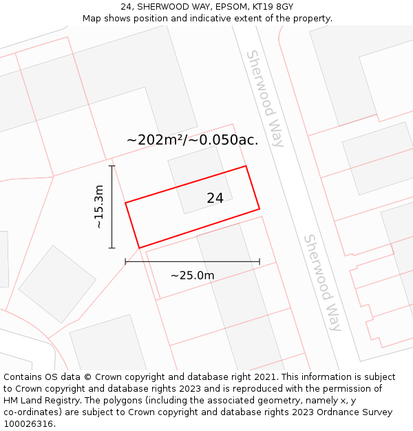 24, SHERWOOD WAY, EPSOM, KT19 8GY: Plot and title map