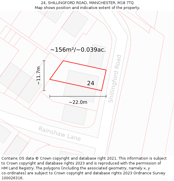 24, SHILLINGFORD ROAD, MANCHESTER, M18 7TQ: Plot and title map