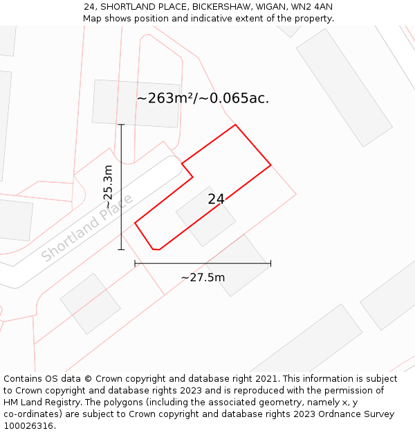 24, SHORTLAND PLACE, BICKERSHAW, WIGAN, WN2 4AN: Plot and title map