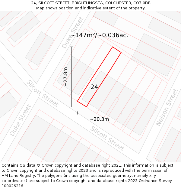 24, SILCOTT STREET, BRIGHTLINGSEA, COLCHESTER, CO7 0DR: Plot and title map