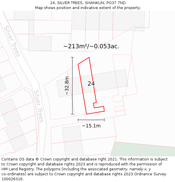 24, SILVER TREES, SHANKLIN, PO37 7ND: Plot and title map