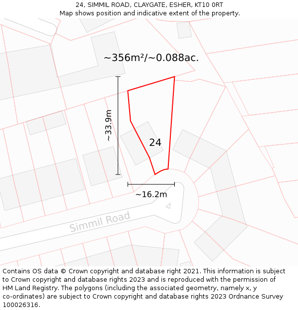 24, SIMMIL ROAD, CLAYGATE, ESHER, KT10 0RT: Plot and title map