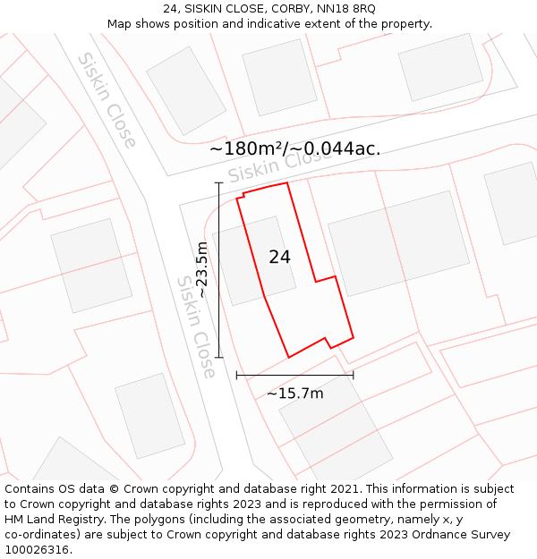 24, SISKIN CLOSE, CORBY, NN18 8RQ: Plot and title map