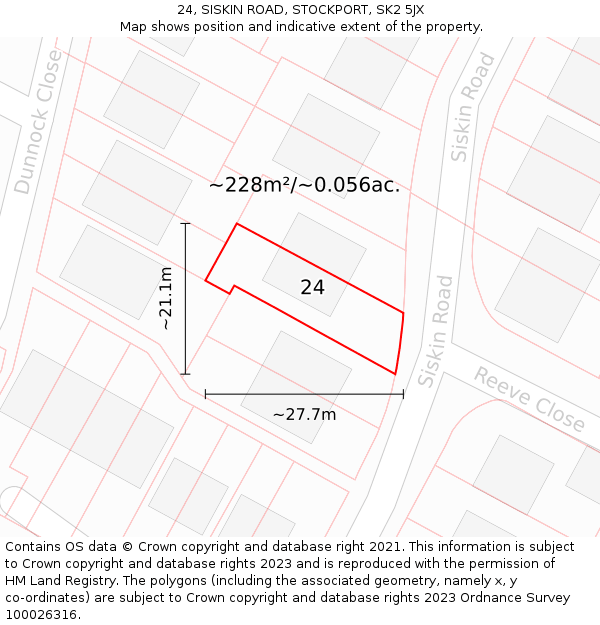 24, SISKIN ROAD, STOCKPORT, SK2 5JX: Plot and title map